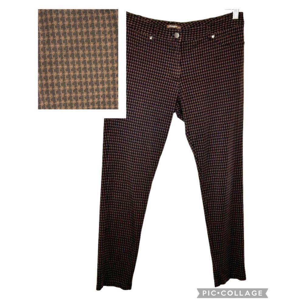 J. McLaughlin Brown Black‎ Houndstooth Skinny Rayon Nylon Mid-Rise Pants 6